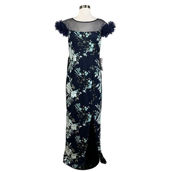 JS Collections Women's Formal Dress Size 6 Blue Sequined Floral Long Column Gown - Picture 1 of 14